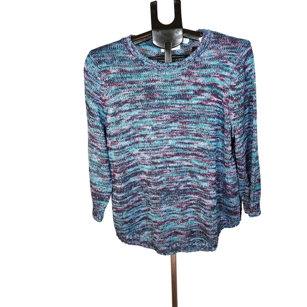 Kim Rogers XL Purple Teal Blended Knit Crew Neck Pullover Sweater NWT